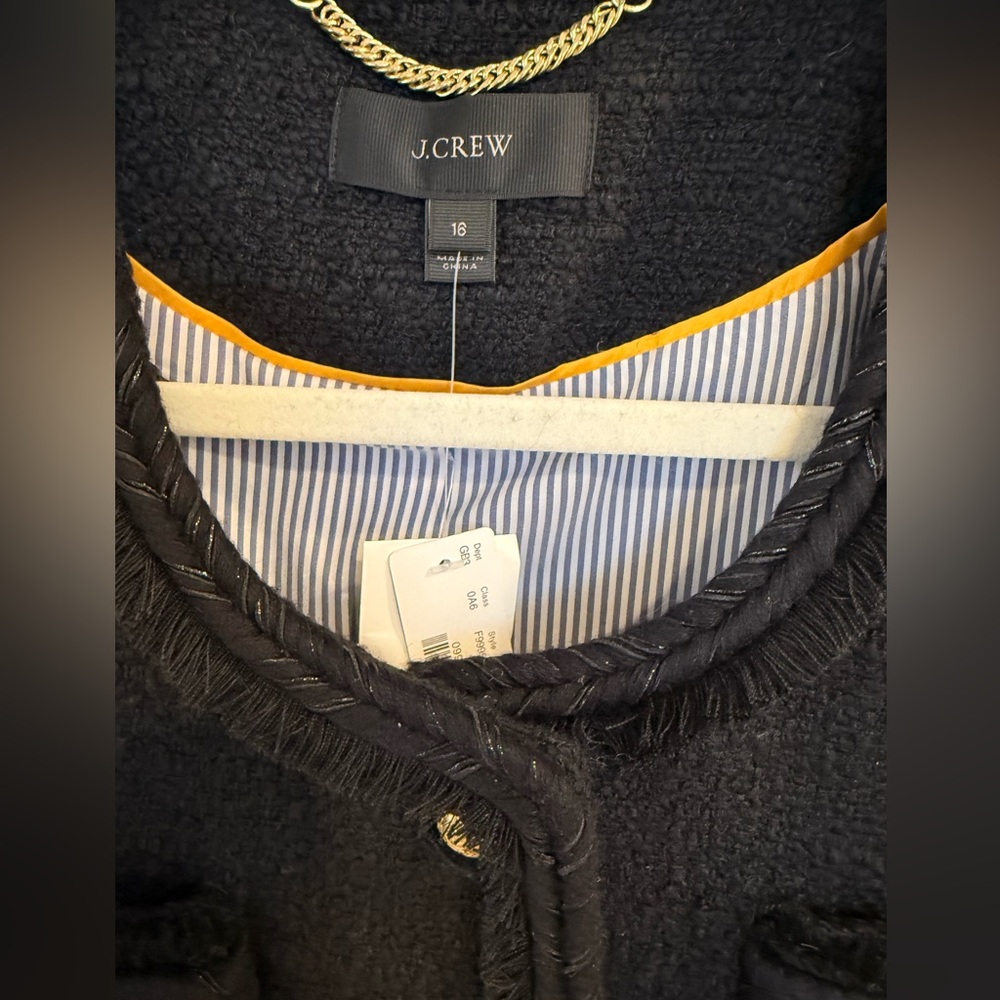 J. Crew Black Braided Trim Tweed Jacket with Gold Buttons - Picture 8 of 11